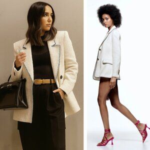 NWT Zara Seamed Straight-Cut Blazer Oyster White